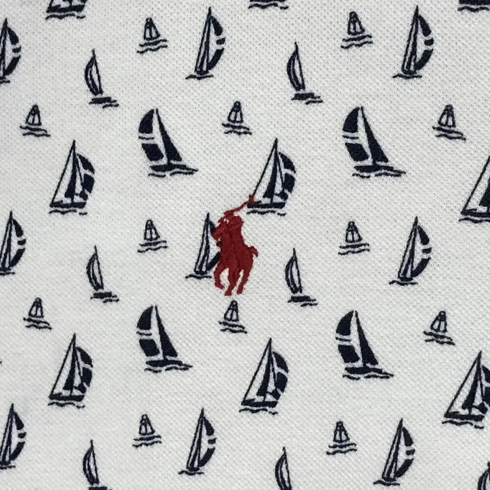 Polo Ralph Lauren Shirt Mens L White Blue Sailboat AOP Preppy Beach Hamptons